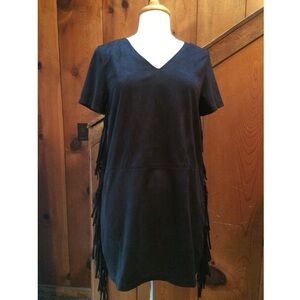 Very J Black Mini Dress with Fringe